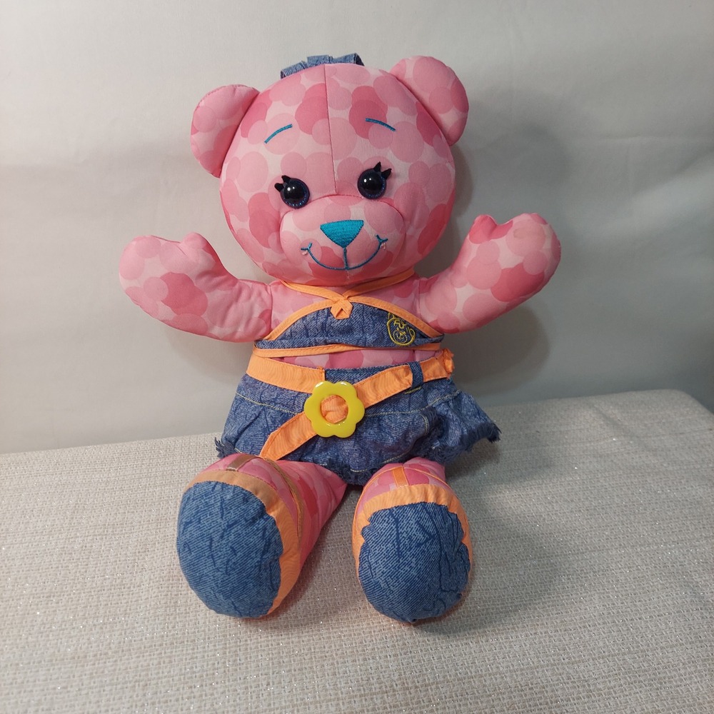 Vintage‎ 2006 Doodle Bear Pink Heart Pattern Plush Toy Denim Skirt 15 Inch
